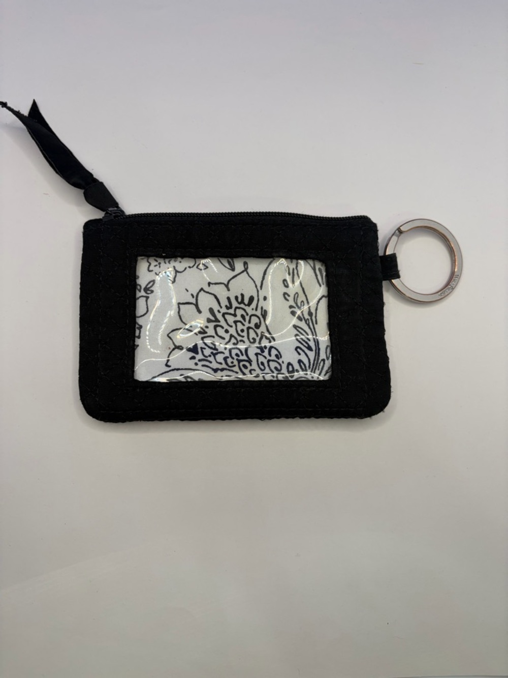 Vera Bradley Black and White Quilted ID Card Holder with Key Ring